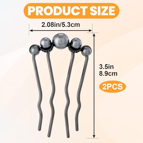2 Pcs Pearl Hair Pins U Shaped, Elegant Vintage French Pearl Hair Comb, French Twist Hair Pin for Brides, Bridesmaid, Party, Daily, Holiday (Gun Black) - color: Gun Black