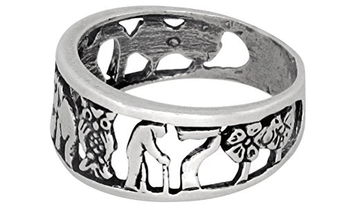 Lucky Ring Sterling Silver Oxidized Good Luck Elephant Clover Horseshoe Owl Seven Evil Eye 4 Leaf