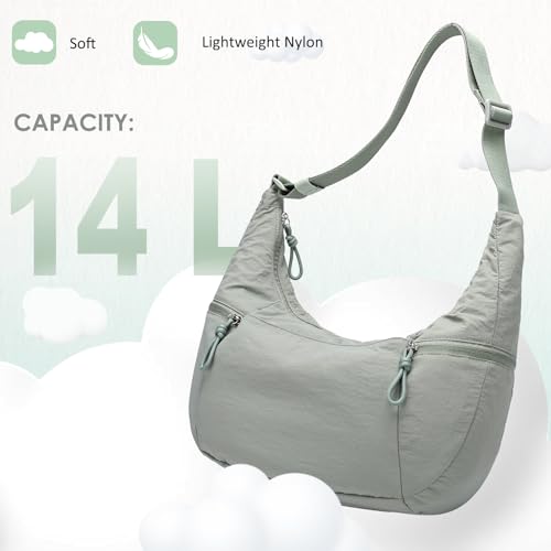 VASCHY Crossbody Crescent Bag for Women, Casual Lightweight Nylon Large Slouchy Hobo Bags Purses for Travel/Gym/Work/College - color: Light Green