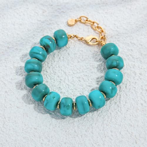 Chunky Beaded Bracelets for Women Boho Multicolor Acrylic Resin Beads Bracelet Adjustable Statement Bracelet Summer Beaded Jewelry - color: Beads bracelet-turquoise