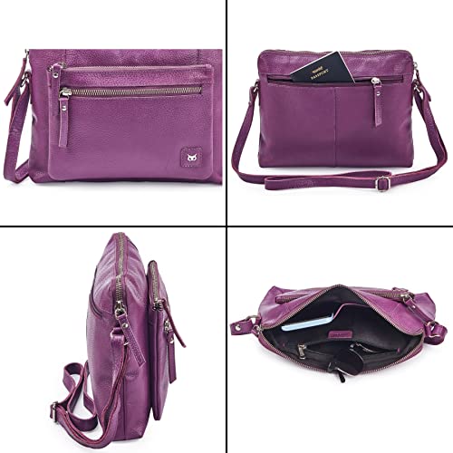 Leather Crossbody Bags for Women Small Soft Genuine Pebbled Sling Shoulder Handbag Crossover Purse with Full Adjustable Strap (Amethyst Nappa) - color: Amethyst Nappa