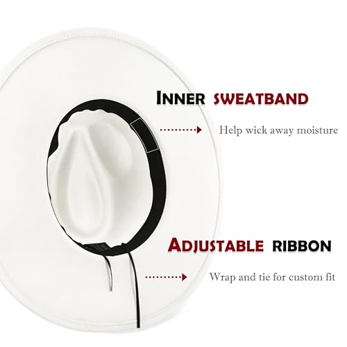 FLUFFY SENSE. Big Wide Brim Fedora Hat for Women - Nashville Outfits Western Hats Women's Felt Panama Rancher Hat - color: Ivory