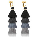 Clip on Earrings, Lightweight Colorful Layered Tassel Bohemian Statement Tiered Big Dangle Drop Earrings for Women, Non Pierced, Boho Jewelry - color: Black