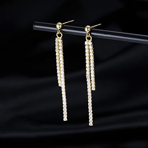SLUYNZ 925 Sterling Silver Simulated Diamond Drop Earrings Linear Dangle Earrings for Women Teens Eelgant Wedding Bridal Prom Earrings Dainty CZ Long Dangling Earrings Tassel 4.5 cm/7.5 cm - color: B-Yellow-4.5cm