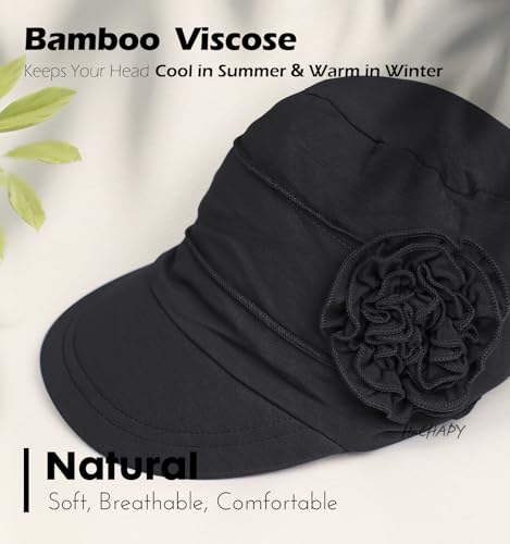 Hachapy Soft Newsboy Cap for Women Slip on Headwear Summer - color: Black