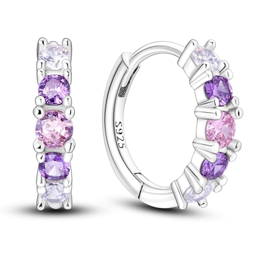 Earrings for Women 925 Sterling Silver Hoop Earring Colorful Cute Fashion Hoop Earrings Graduation Birthday Jewelry Gifts for Women - color: Purple