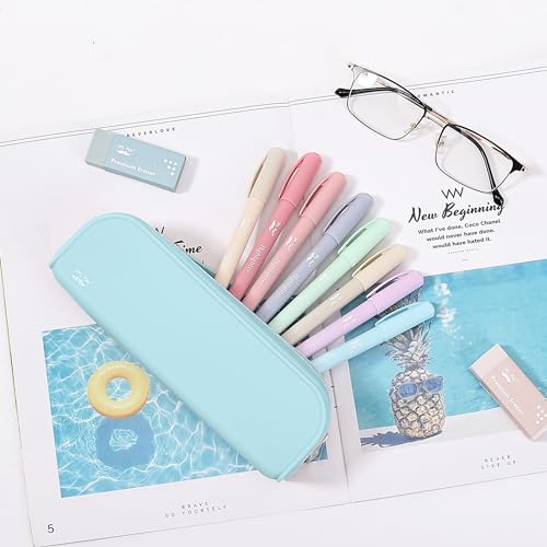 Mr. Pen- Silicone Pencil Case, Aesthetic Pencil Bag for Women, Makeup Pouch | Multifunctional Pouch for Stationery, Cosmetics and Electrical Goods Storage - color: Light Blue