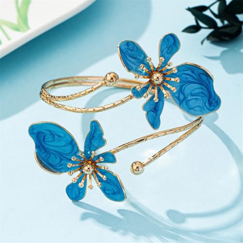 Flower Arm Cuff Bracelets for Women Adjustable Gold Upper ArmBand Jewelry Boho Floral Open Wrap Statement Bangle Bracelet Arm Cuff Jewelry Gifts for Women - color: Bule