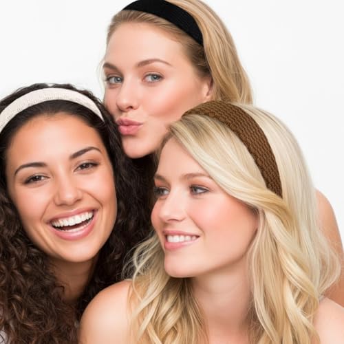 Huachi Knitted Headbands for Women Non Slip Trendy Headbands for Women’s Hair 1.7 inch Wide Cute Headband for Girls, Fall Head Bands Fashion Hair Accessories 4PCS - color: Knitted Headbands for Women
