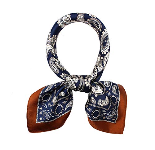ANDANTINO 100% Mulberry Silk Scarf -21” Square Neckerchief with Gift Packed - color: Brown&blue-paisley