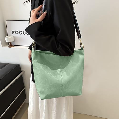 Hobo Bags for Women Crossbody Bag Guitar Strap Purse Vegan Leather Shoulder Handbags Boho Purses Tote Bucket Bag - color: Light Green