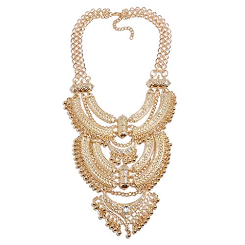 Ethnic Chunky Choker Necklace Bib Egypt Tribal Collar Necklaces, Vintage Caved Multilayer Indian Statement Jewelry
