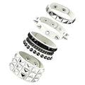Handmade Black Leather Wrap Studded Bracelets for Women Men, 4Pcs Vintage Punk Wrist Cuff Bangle Wristband Emo Jewelry Gifts - style: White Square Stud Style