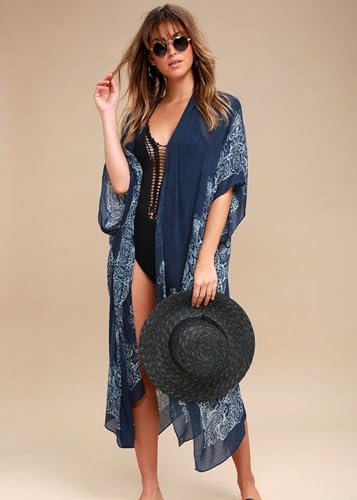 Breezy Lane Kimonos for Women Swimsuit Coverups Beach Cover Up Swimwear Cardigan Summer - color: A Indigo Print