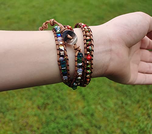 Women Wrap Bracelet Boho Natural Jasper Crystal Stone Beads Strand Bracelets - color: Colored Agate