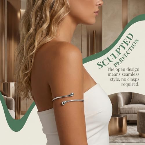 Arm Cuff Bracelet for Women Silver Upper Arm Cuffs Bracelet Water Droplet Shaped Bangles Minimalist Style Fashion Mermaid Costume Jewelry Party Accessory - style: Big Silver Style