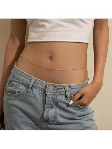 Gold Body Chain for Women Belly Waist Chain Sexy Bikini Beach Jewelry for Women Waterproof Cute Hips Stomach chain Belt Summer Vacation Accessories Gift For Her Boho Jewelry Adjustable 26.5-37Inch - style: B.2pcs Paperclip +Shiny Chain