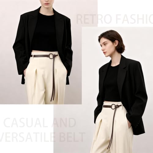 Knotted Waist Belt for Women PU Leather Thin Strap Belt for Dresses - color: Coffee