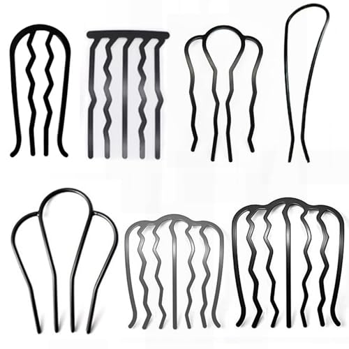 7 Pcs Metal Hair Combs & Forks U Shaped French Hair Pins for Updo Buns Chignon Thick Fine Hair Styling Accessories
