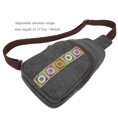 SILKAREA Canvas Sling Bag for Wome Crossbody Purse Small Sling Backpack Purse Travel Hiking Chest Bag Daypack - color: Black