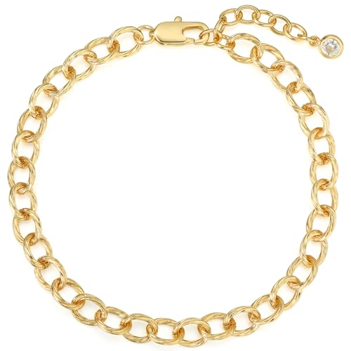BENEIGE Women Bracelet 14K Gold Plated Paperclip Satellite Bead Ball Oval Cuba Cable Box Chain Daily Charm Layered Link Silver Bracelets Adjustable Jewelry - style: Paperclip Thread Ring