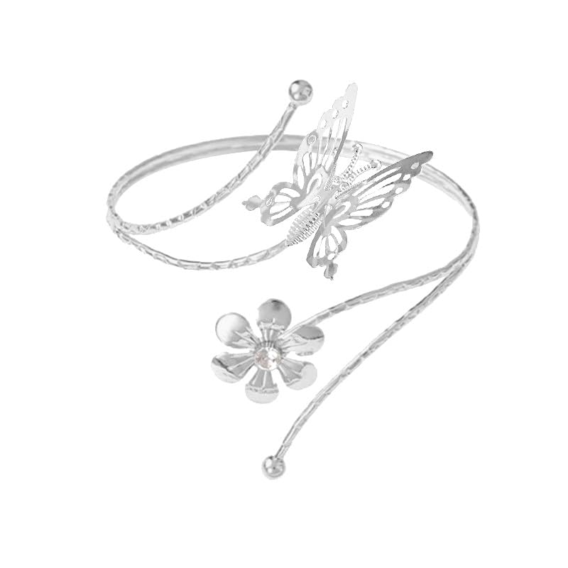 Arm Cuff, Upper Arm Band Cuff Bracelet, Gold Silver Boho Adjustable Flower Butterfly Cuff Set Birthday Friendship Gift Holiday Beach Women's Jewelry-8