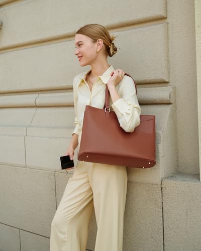 LOVEVOOK Laptop Tote Bag for Women,15.6 Inch Waterproof Computer Bags Women Business Office Work Bag Briefcase, Brown - color: Brown 15.6 Inch, size: 15.6 inch