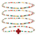 Gold Colorful Beaded Cross Bracelet Stack Set for Women,Handmade Bohemian Seed Beads Stacked Bracelets Fashion Holiday Jewelry Gift - color: Christmas