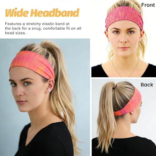 5 Pack Wide Headbands for Women, Sweat-Absorbing Sport Sweatbands, Soft Elastic Yoga Hairbands, Comfortable Hair Bands for Fitness Workout Travel Exercise - color: 5 Packs