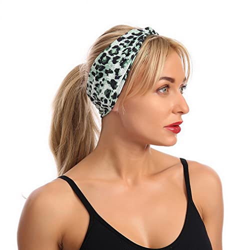Woration Headband Yoga Leopard Print Cross Wide Elastic Headwear Head Wrap Hairband Twist Turban Knot Headwrap Hair Accessories for Women, Girls - Green - color: Leopard D