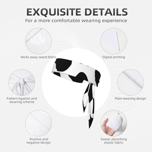 Sports Head Tie Westie Dogs Beach Summer Tropical Tie Sweatband Headband Men Women Elastic Bandana Adjustable Non-Slip Moisture Wicking for Running Football Yoga Workout Athletic Hair Ninja Head Band - color: Black And White Cow Pattern