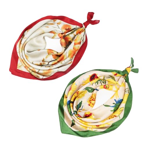 vimate Head Scarf for Women Hair 27'' Square Satin Silk Feeling Bnadana Neck Scarf Handbag Accessories Etc - color: D100#.2 Pack-oil Painting Landscape