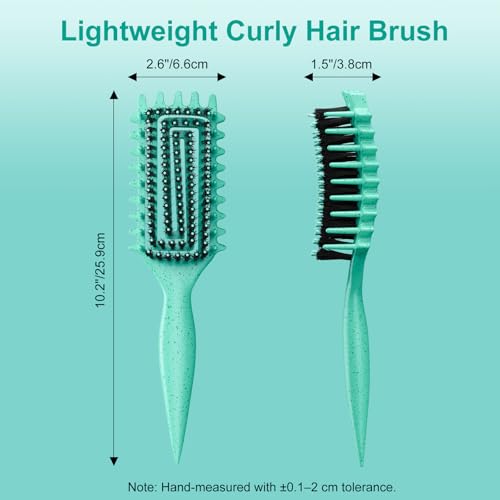 Curly Hair Brush, Curl Defining Brush with Soft Boar Bristles Detangling Tangled Glides, Wide-Teeth Design Effortlessly Shaping & Defining Curls, Curling Definer for Wet & Dry Hair (Green) - color: Green