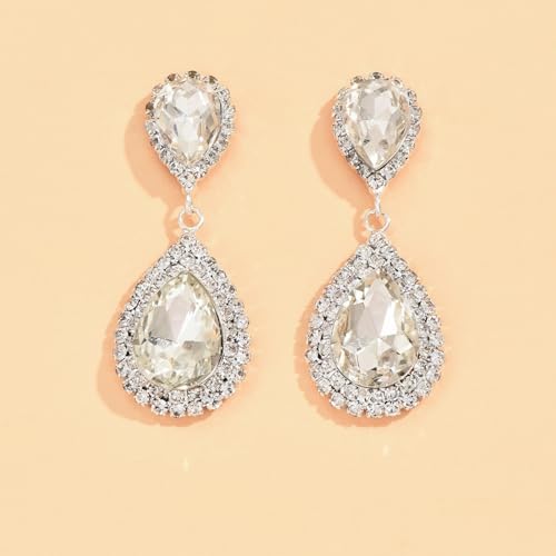 Bridal Statement Earrings for Women, Long Tassel Earrings Sparkling Rhinestones Crystals Earring Exaggerated Wedding Bridal Earrings Elegant Jewelry for Wedding Engagement Party - color: Silver