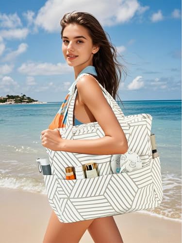 Bluboon Waterproof Beach Tote Pool Bags for Women Ladies Extra Large Carry On Bag With Wet Compartment for Weekender Travel - color: Brown Diamond