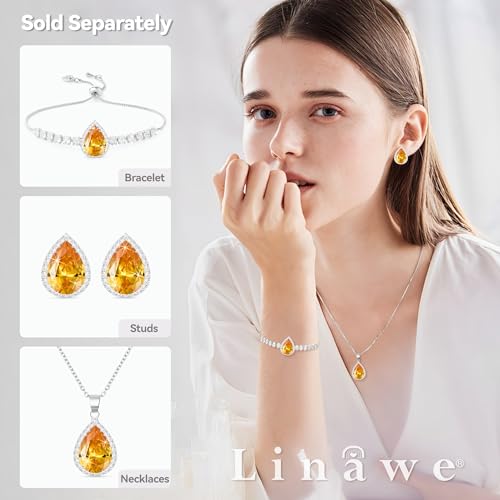 Linawe Crystal Imitation Diamond Rhinestone Charm Bracelets for Women, Gold/Silver/Rose Gold Adjustable Chain Bracelet, Teardrop Birthstone Cubic Zirconia Prom Costume Wedding Jewelry - color: Silver,Nov