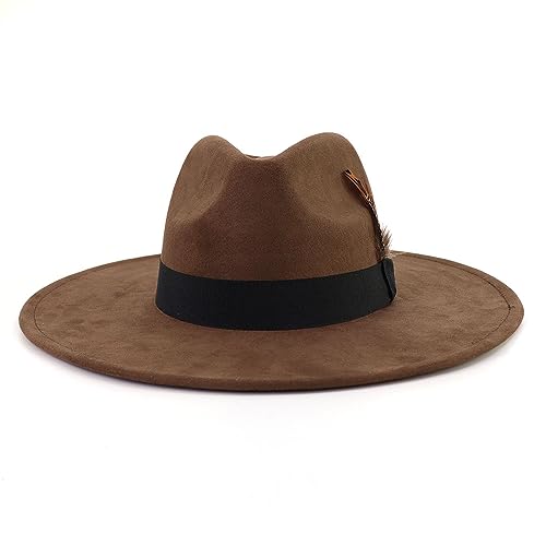 LIDHAY Big Wide Brim Fedora Hats for Women Men Western Suede Hat Panama Hat Outdoor Hats - color: Coffee