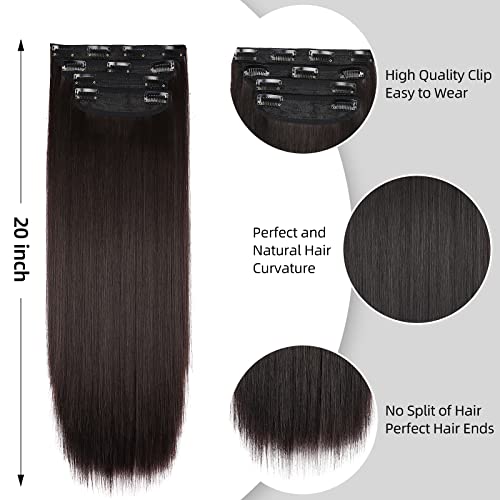 Light Dark Brown Hair Extensions Straight Clip in Hair Extensions Clip ins - Soft and Thick (20 Inches, 4Pcs, #6) - color: 6#