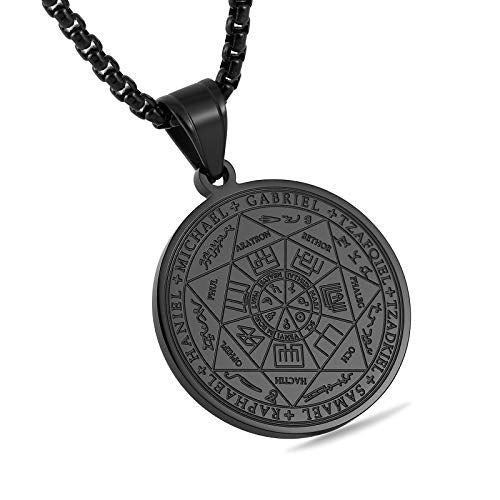 HZMAN Vintage Stainless Steel The Seal of The Seven Archangels Pendant Necklaces 22+2“ Chain - color: Black