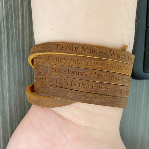 Rantanto Genuine Leather Wrap Bracelets Trendy Western Stackable Cuff Adjustable Boho Layered Bracelet Jewelry For Men Women - color: Brown--To My Man