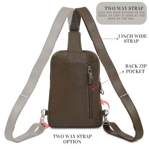 Leather Sling Bag for Women Genuine Crossbody Purse Small Trendy Cross Over Chest with Phone and Credit Card Slots (Brown Nappa) - color: Brown Nappa