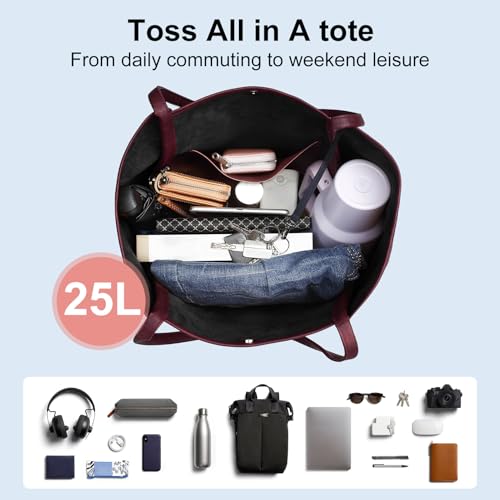 Large Tote Bag for Women Work 25L Travel Vegan Leather Ladies Handbags Weekender Purses - color: Ae-dark Red