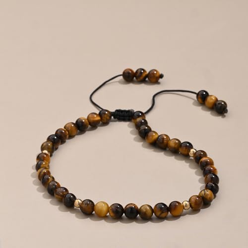 Softones 6mm Natural Stone Anklet for Women Gemstone Ankle Bracelets for Women Healing Energy Crystal Anklets Adjustable(8.5-10 Inches) - color: Tiger Eyes