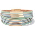 FANCY SHINY Boho Leather Bangle Bracelets Stackable Noodle Tube Bracelets Layered Wrap Cuff Bracelets with Magnetic Clasp - color: Mint