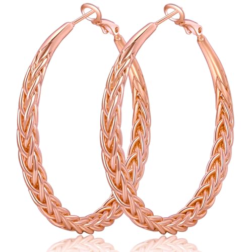 Senteria Silver Hoop Earrings for Women Hypoallergenic 925 Sterling Silver Post Hoop Earrings Lightweight Large Hoops Earring Thick Twisted Silver Hoops 30/40/50MM - color: 50mm rose gold