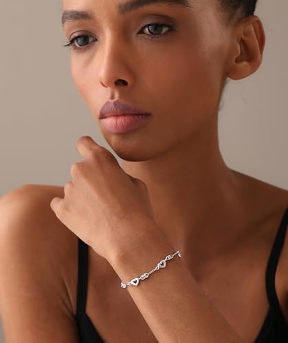 LeCalla 925 Sterling Silver Bracelet Jewelry Gift | Lightweight Italian Design Adjustable Love Bracelet | Link Chain with Lobster Claw Clasp Bracelet for Women Daughter Friendship Bracelet - color: Connecting Heart Station