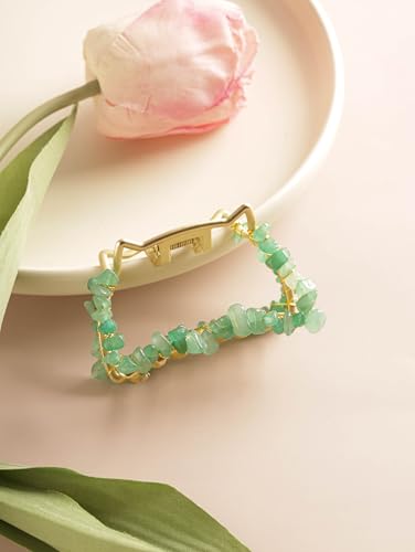 MINACHI Boho Hair Claw with Green Aventurine Chips, Handmade Gold Tone Hair Clip for Women - color: Hair Claws AIR.001