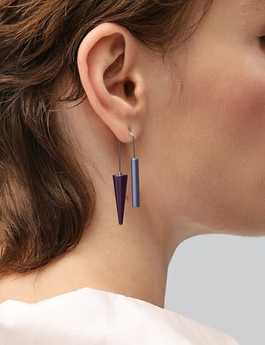 Trendy Dangle Earrings Set for Women, Colorful Aluminum Drop Earrings, 6 Pcs DIY Interchangeable Conical Beads, Lightweight Titanium Ear Hooks, Hypoallergenic and Not Easy To Fade - color: Blue Dark blue Purple