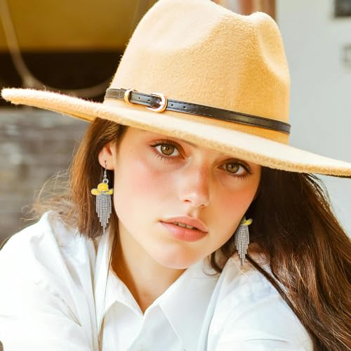 RechicGu 3 Pairs Western Cowgirl Cowboy Hat Earrings Set Silver Symmetric Boots Sparkly Rhinestone Tassels Drop Dangle Rural Culture Earrings Set For Women - color: Silver Boots,Yellow Hat