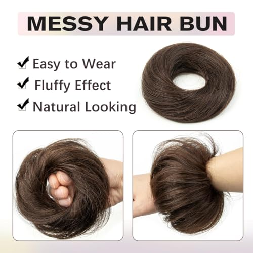 2 PCS Dark Brown Hair Bun, Messy Bun Hair Piece, Soft Fluffy Elastic Scrunchie, 30s Easy Updo for Women & Kids, Ideal for Daily Wear, Ballet, Dance & Office Use - color: Deep Brown, size: 4 Inch